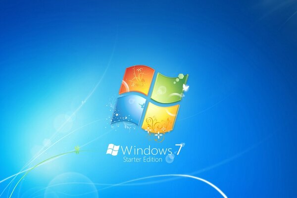 Логотип windows 7 на голубом фоне с линиями