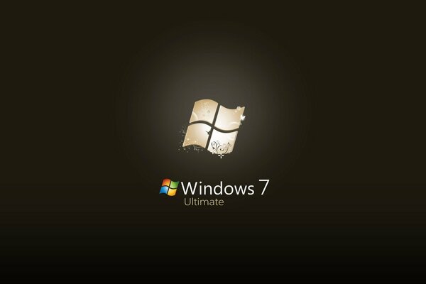 Сдержанный золотой логотип microsoft windows 7 на черном фоне