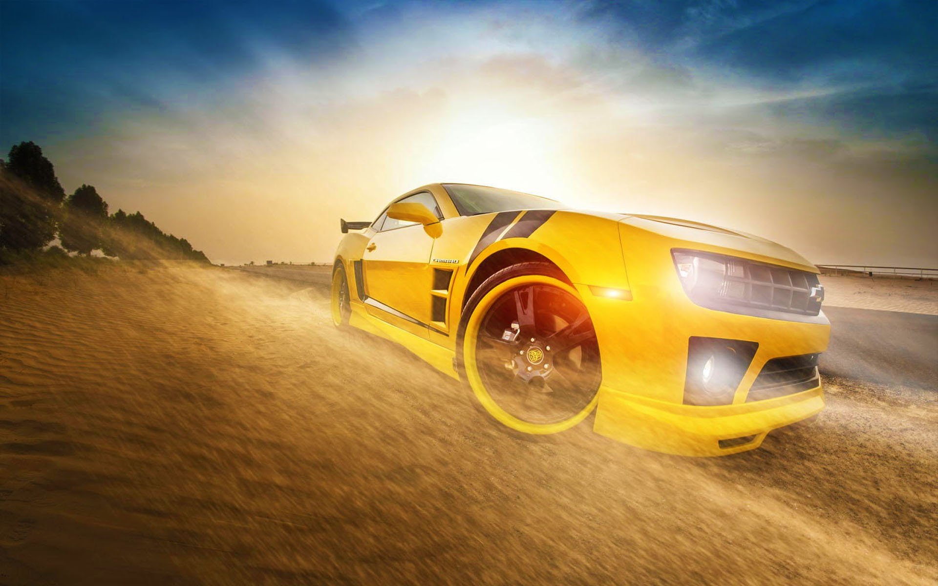 chevrolet camaro ss желтый шмель трансформаторы солнце автомобиль передние
