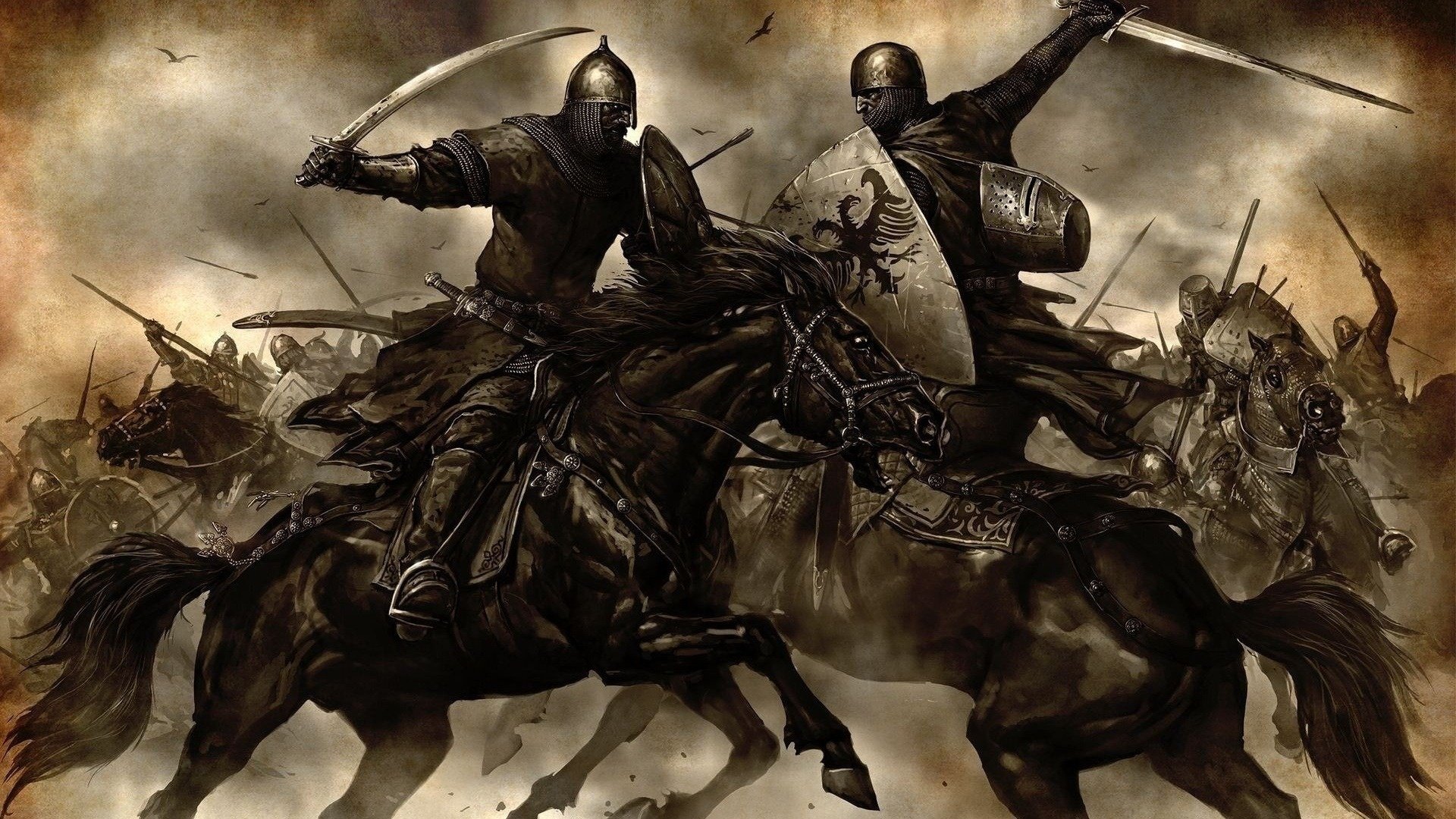 война луди рыцари мечи доспехи щиты кони сражения