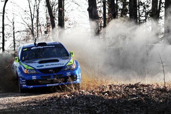 Sportowy subaru Drift w lesie
