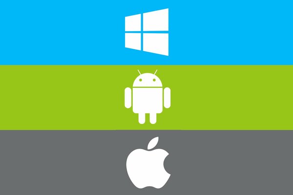 Emblematy systemów operacyjnych. Android, windows, apple