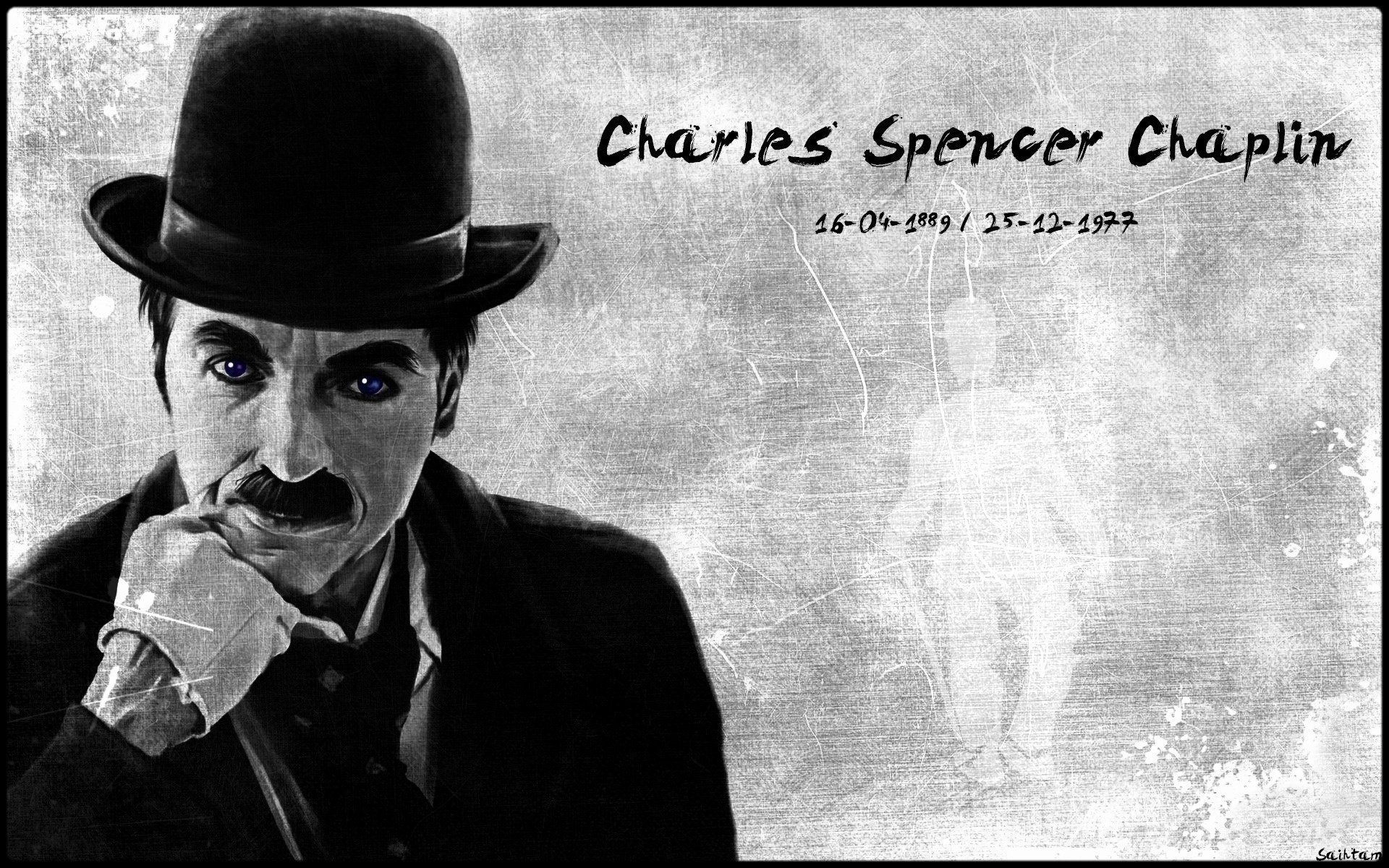 юморист мим чарли чаплин портрет киноактеры взгляд шляпа старина усы серый фон перчатка глаза лицо фильмы кино чернобелый
