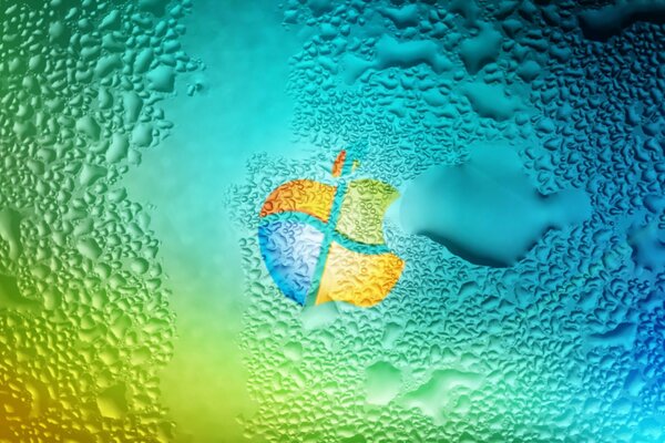 Jabłko z teksturą windows na tle kropli