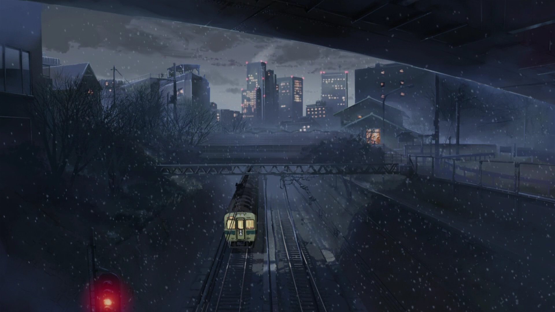 поезд ночь снег красный свет города железнодорожный тракнспорт рисунки железнодорожный транспорт-а города-а ночь-а