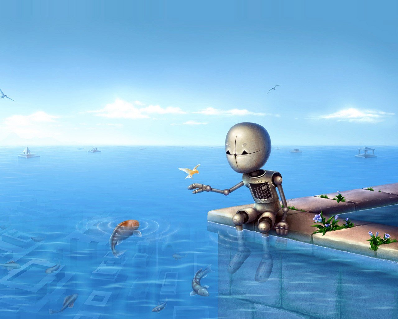 robot ryby horyzont morze