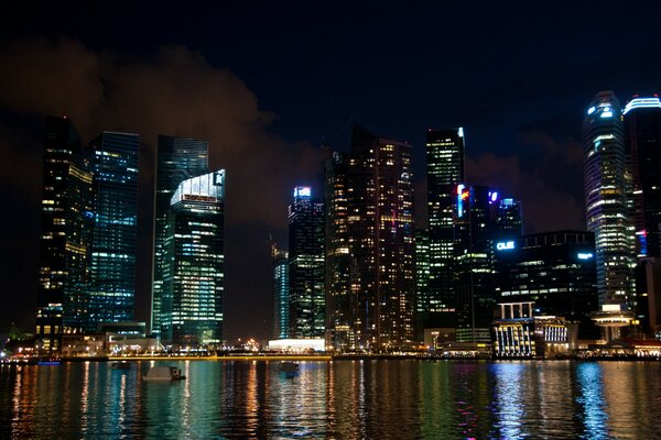 Noc Miasto Singapur noc i Wieżowiec