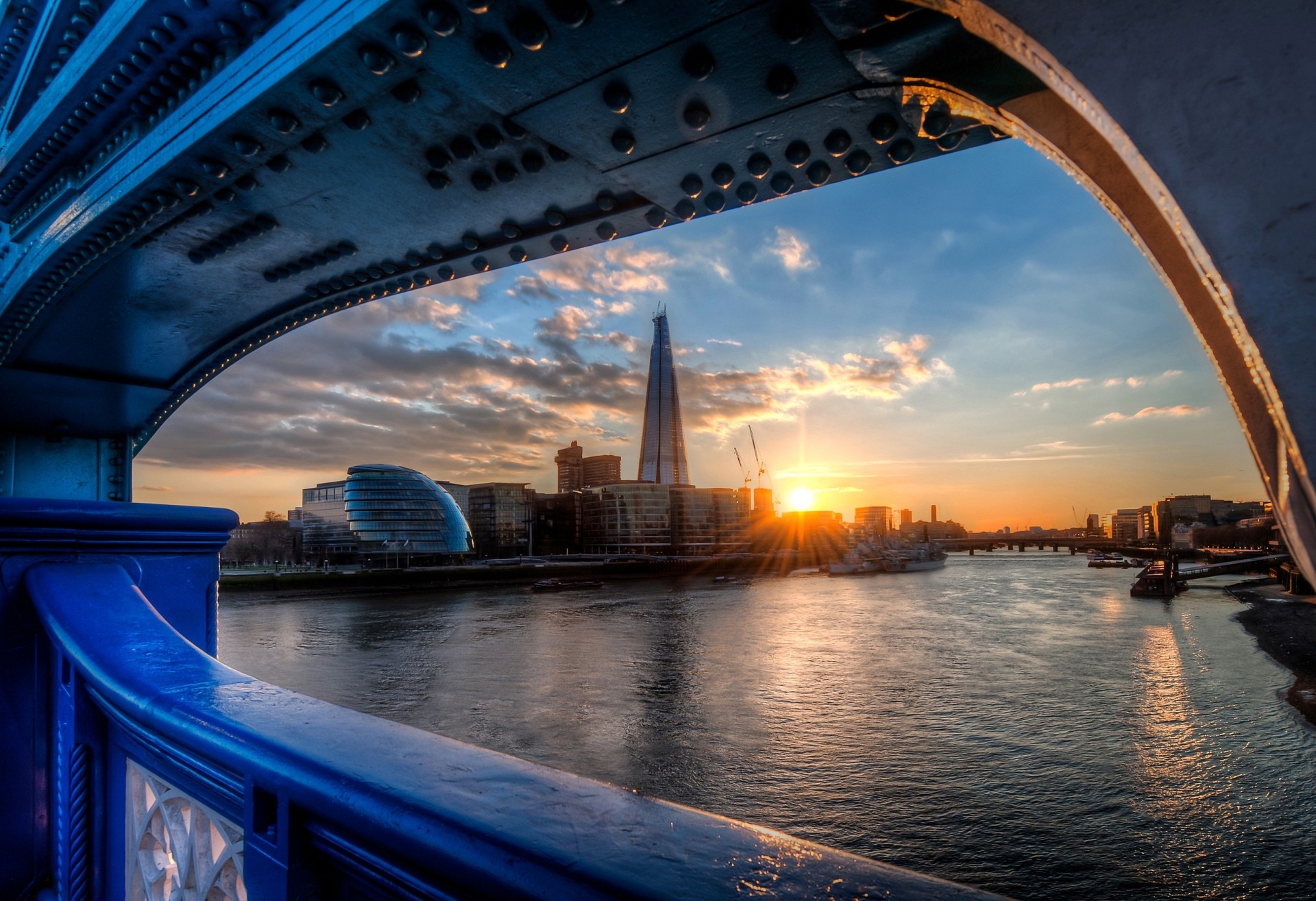 закат thames река англия мост лондон осколок мэрия