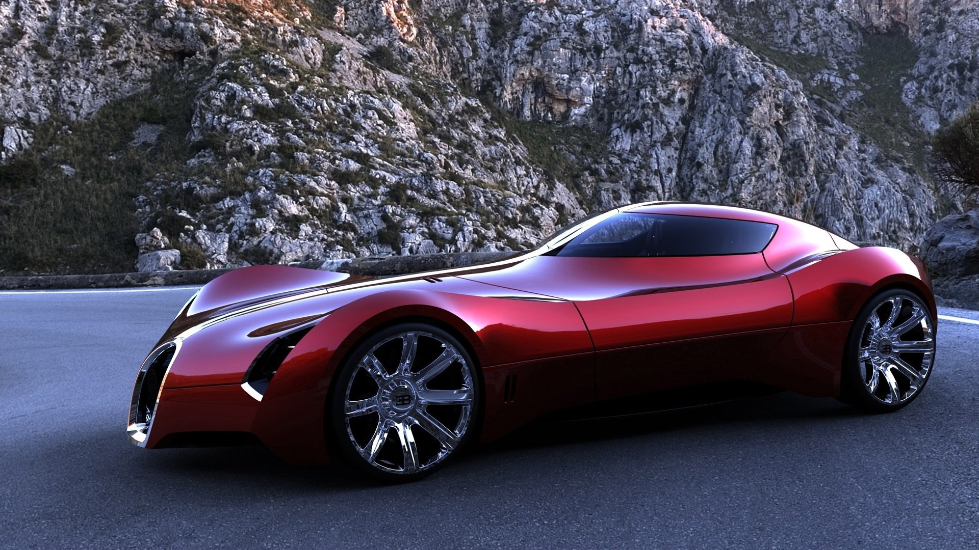 bugatti aerolithe concept czerwony górski samochód sportowy