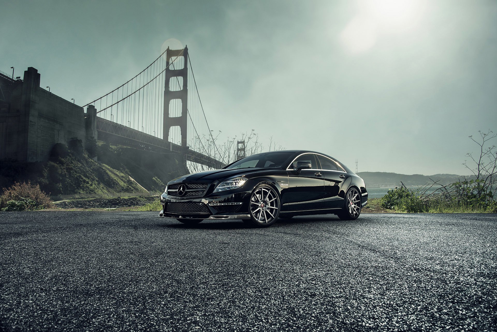 mercedes-benz cls63 amg vorsteiner автомобиль черный тюнинг мерседес мост
