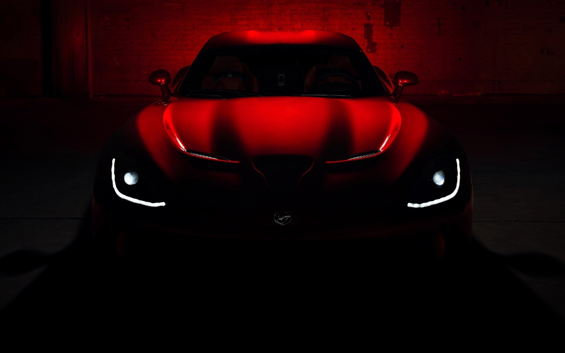 dodge sto viper gts dodge viper supercar przód czerwony reflektory kaptur dach ciemność zmierzch