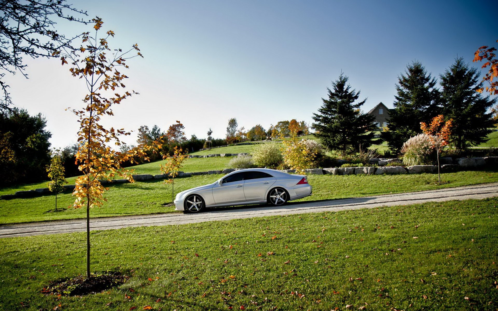 mercedes benz cls мерседес природа пейзаж автомобиль дорога тюнинг