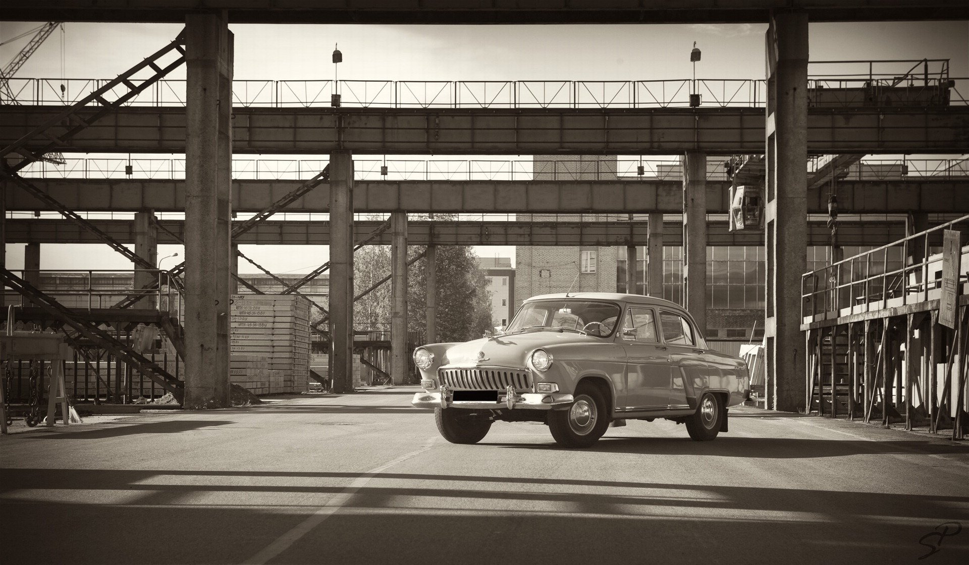gaz wołga maszyna retro fabryka tapety