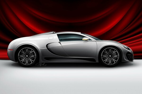 Obraz w grafice samochodu bugatti na czerwonym tle