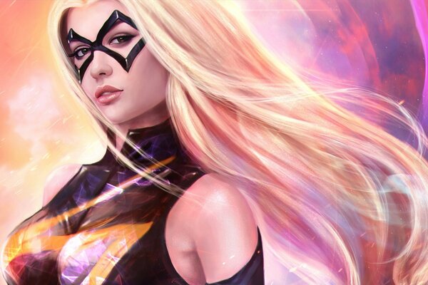 Obraz superbohatera dziewczyny Pani Marvel Blondynki