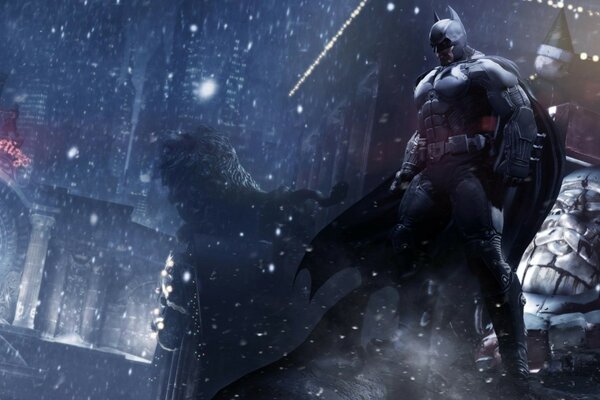 Batman na tle miejskiego krajobrazu