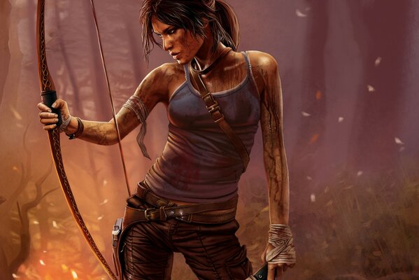Rysunek Lara Croft z kokardą w dłoniach