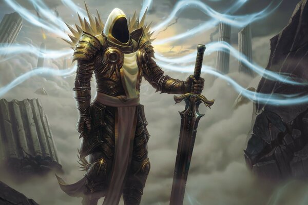 Archanioł Tyrael z bronią w ręku