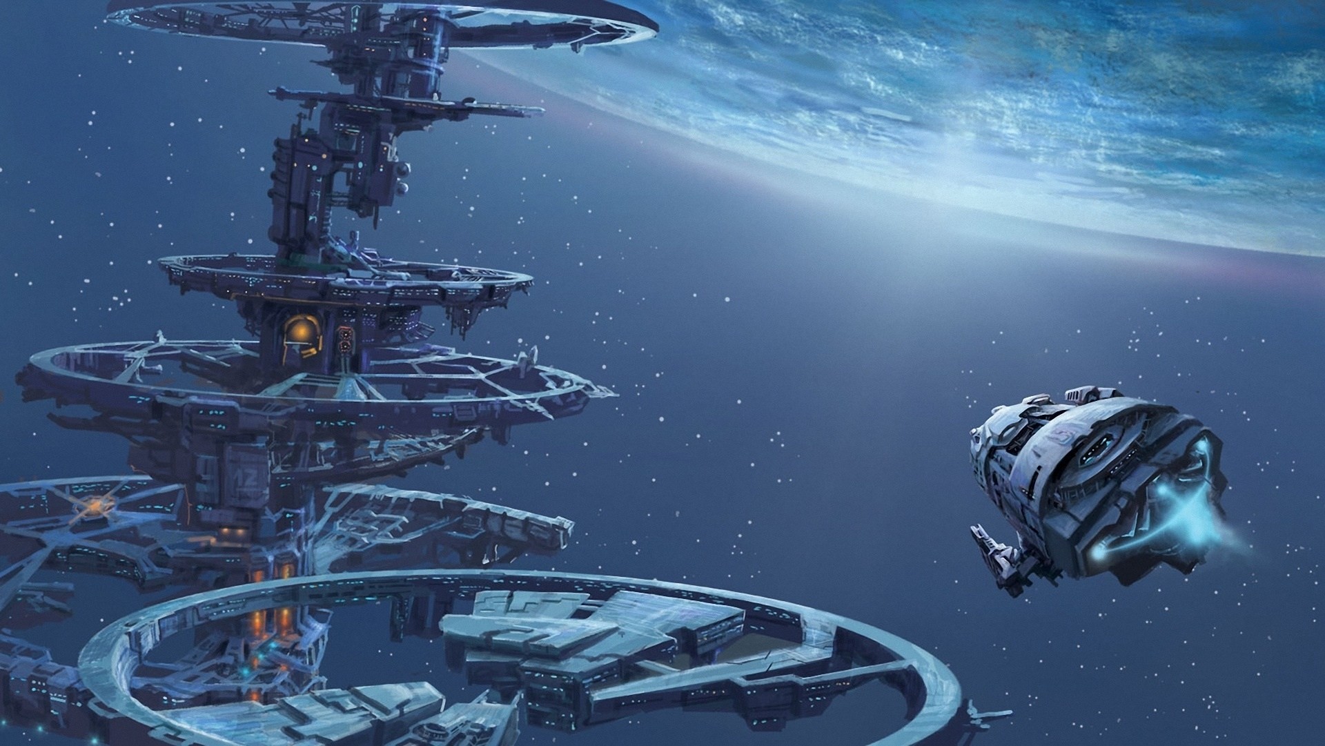statek kosmos sztuka planeta stacja