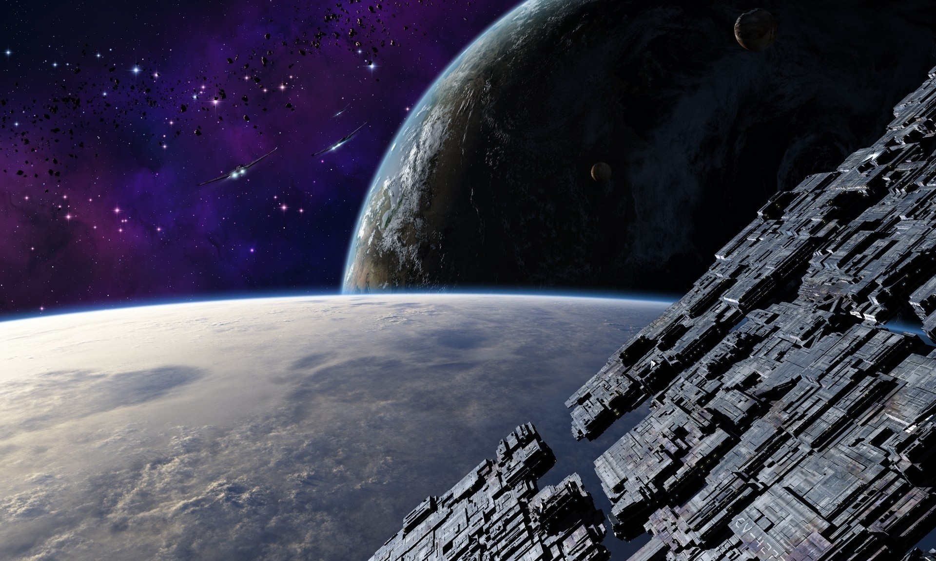 planeta sztuka stacja statek kosmos statki