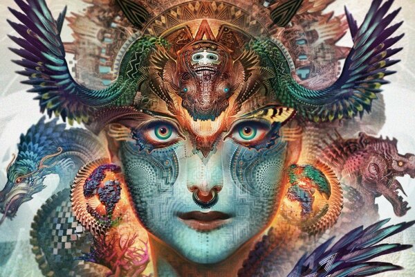 Alchemia ducha dziewczyna narysowana dwoma smokami