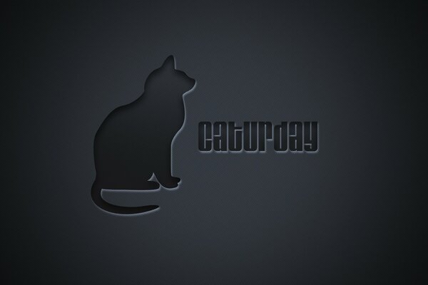 Логотип Caturday с кошкой на тёмном фоне.