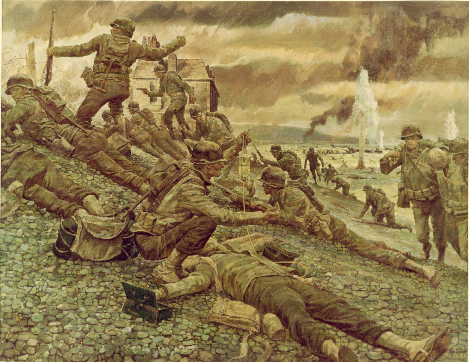 арт нормандия франция 6 июня 1944 года высадка союзнических войск солдаты оружие экипировка ww2 рисунок