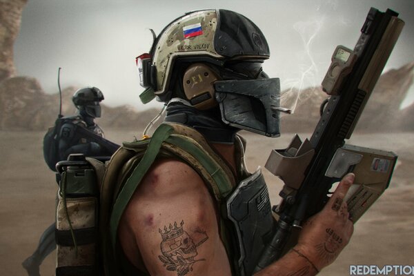 Рисунок экипированных российских солдат