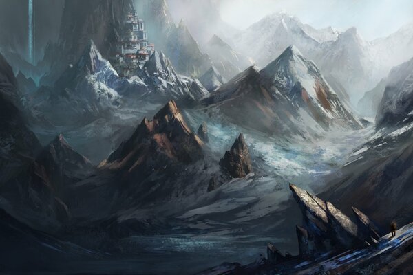 Рисунок утлпленных гор с замком