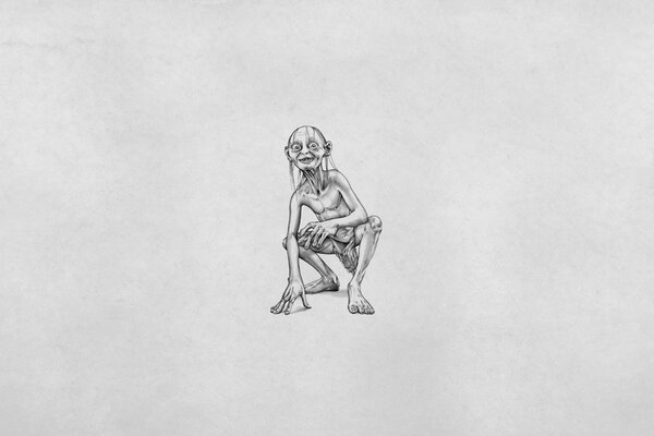 Czarno-biały Gollum na szarym tle