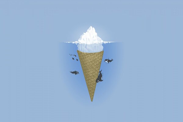 Ilustracja lodowej góry lodowej na niebieskim tle