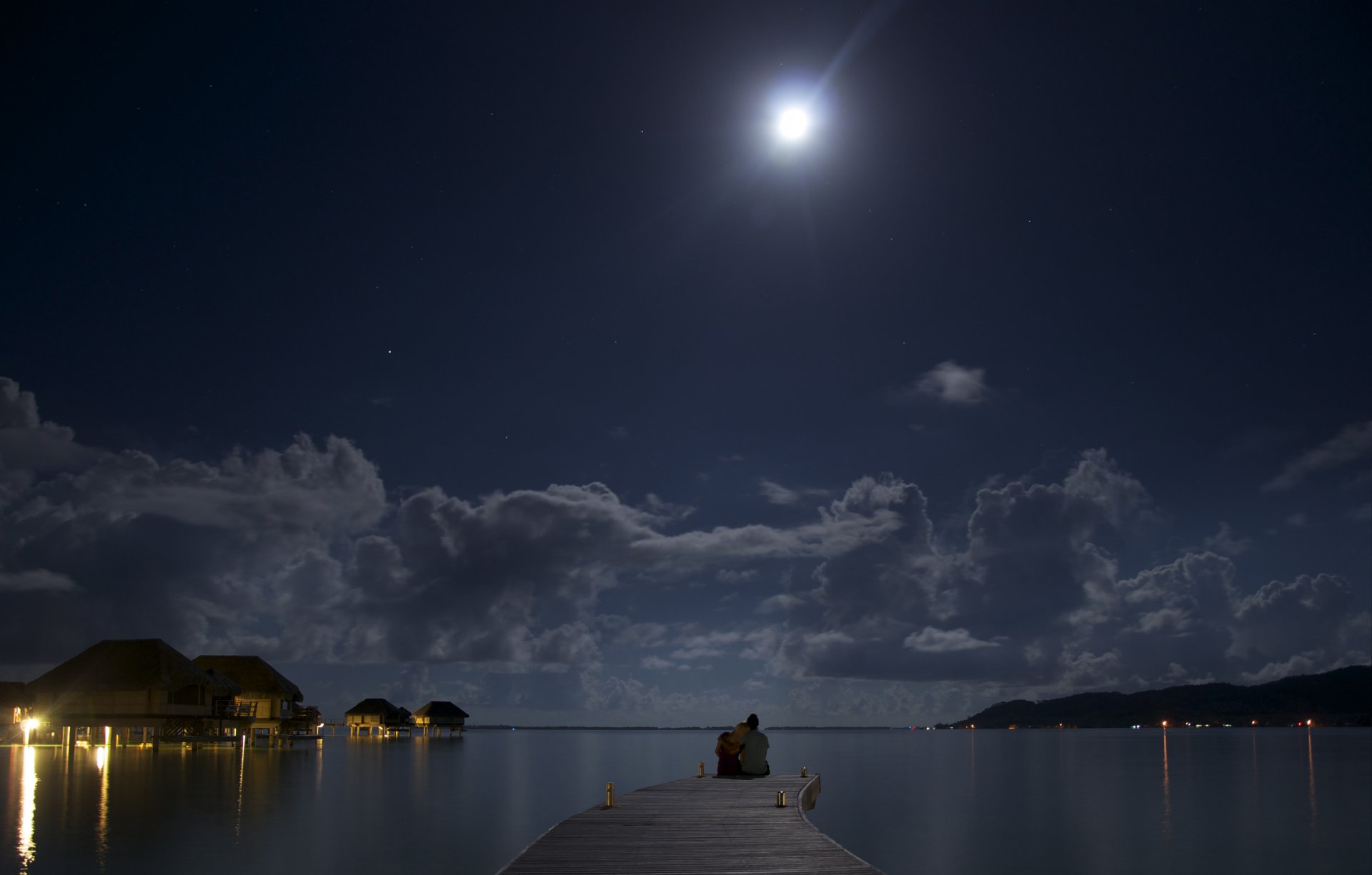 ночь луна океан двое романтика