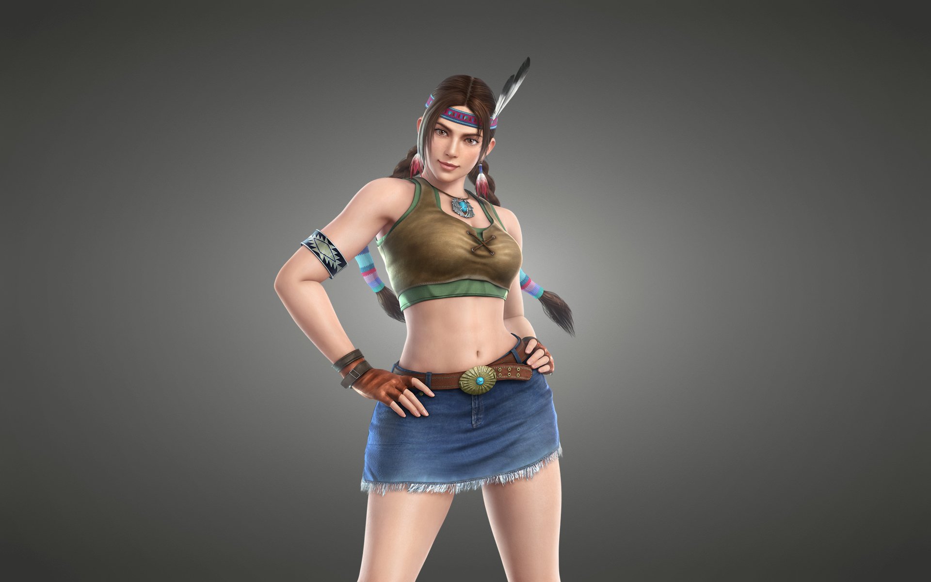 девушка косички индианка индеец теккен tekken светлый фон перья юлия чанг