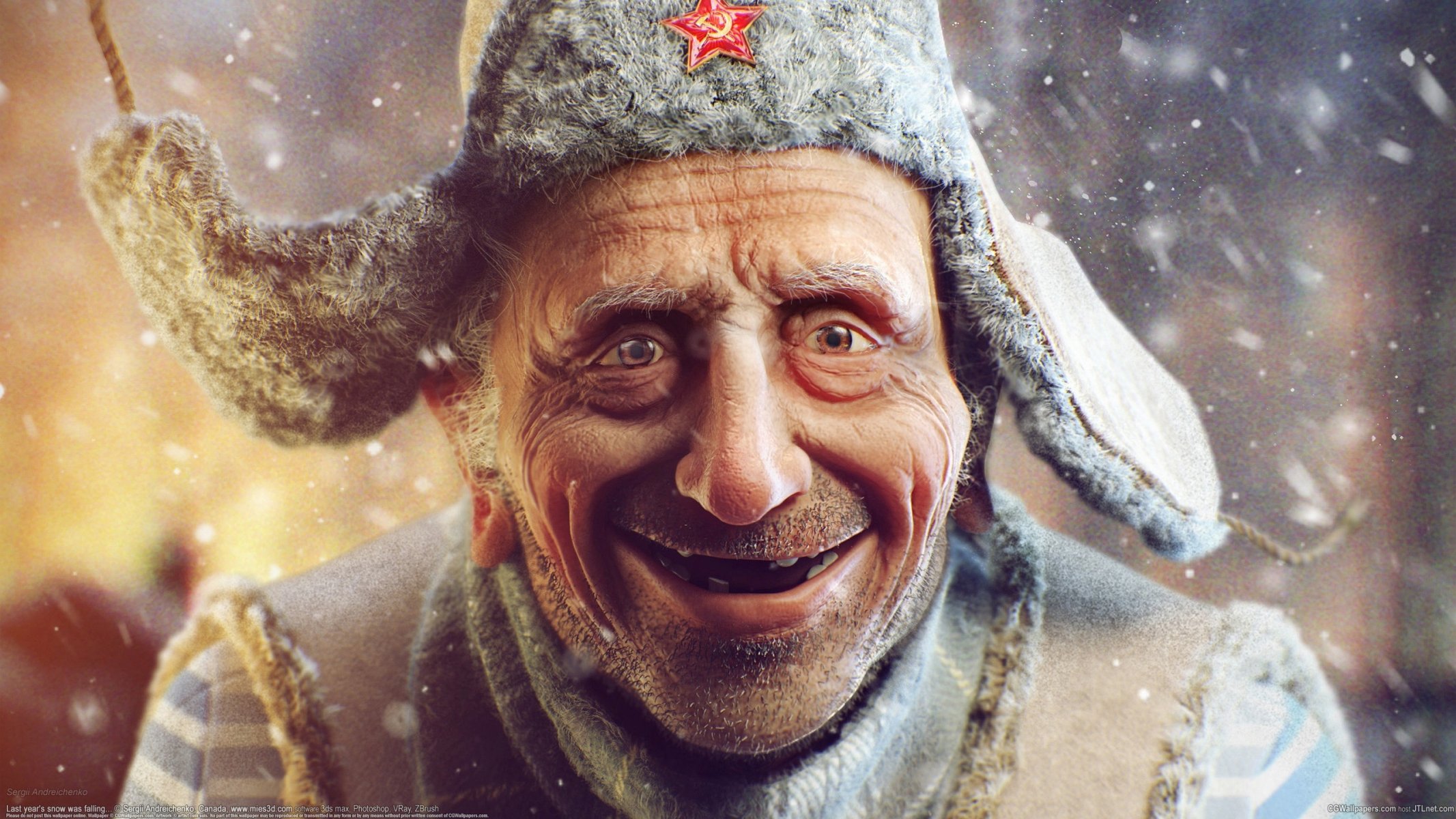 сергей андрейченко дед старик мужик ушанка звезда снег