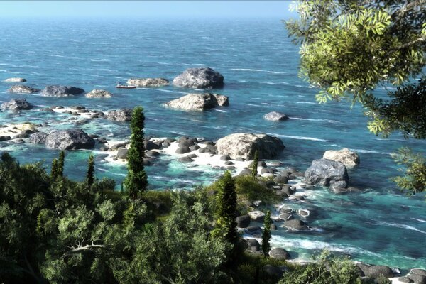 Арт пейзаж скалы и море