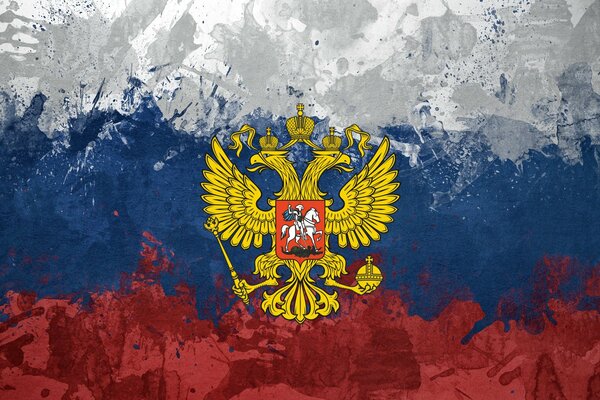 Герб Росии на фоне триколора