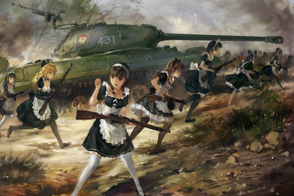 Anime dziewczyny z bronią w ręku