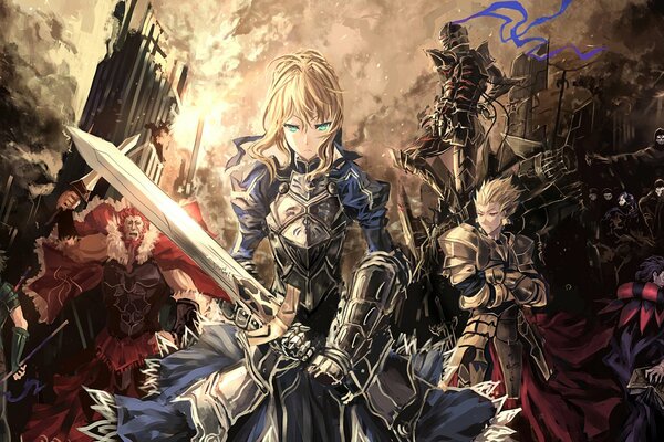 Bohaterowie anime w zbroi z bronią