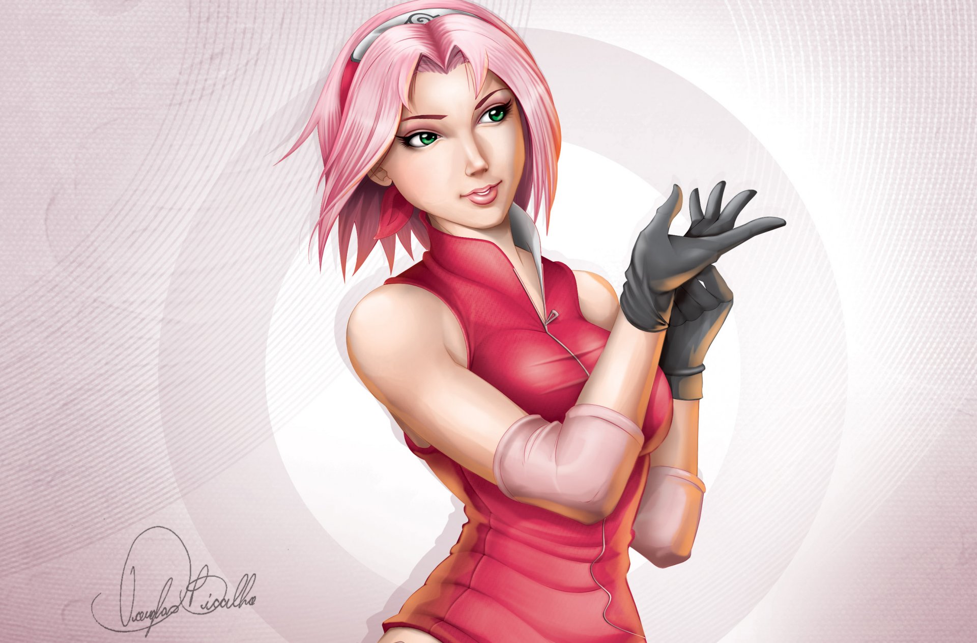 art douglas bicalho naruto sakura haruno sakura rękawiczki opaska ninja uśmiech