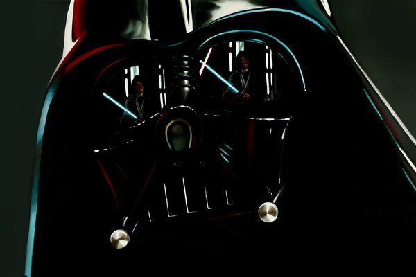 W hełmie Dartha Vadera odbija się Jedi z mieczem