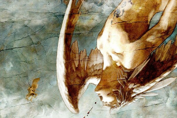 Mural-mężczyzna Anioł, Materiał glina