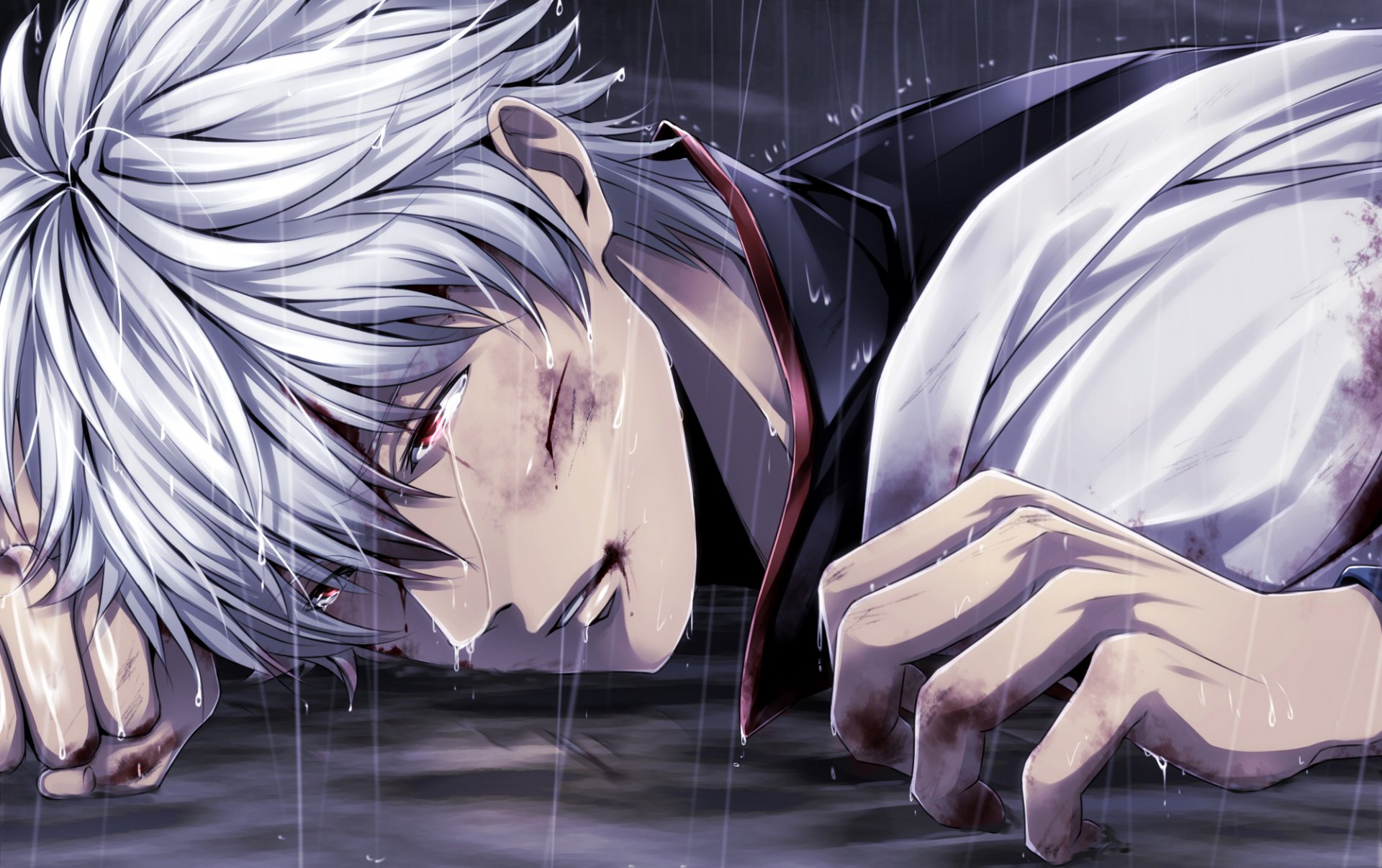 джинтама саката gintoki парень дождь порез кровь