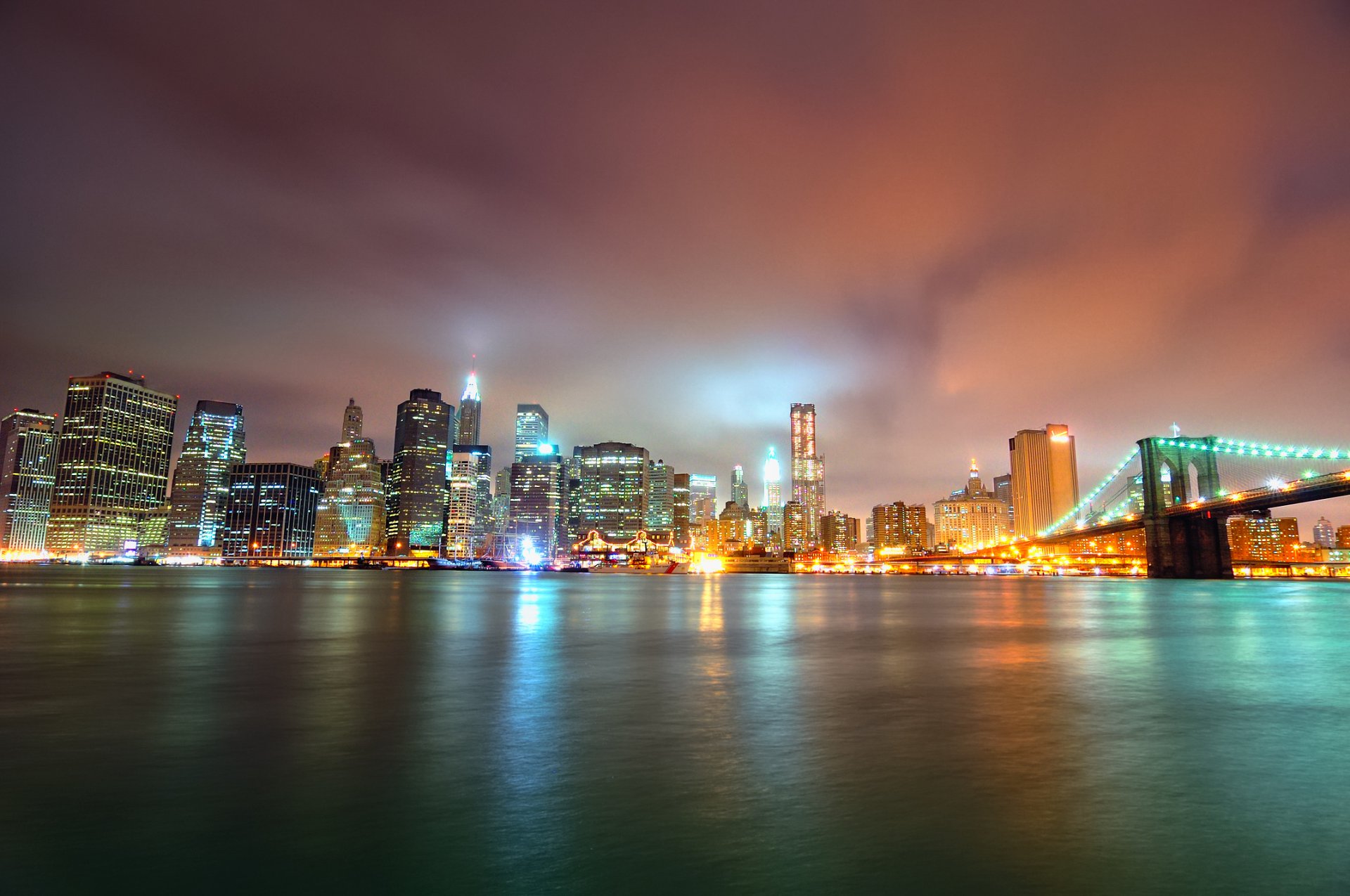 manhattan noc brooklyn most park nowy jork drapacze chmur światła