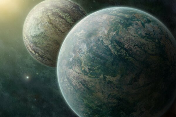 Dwie pary planet w ogromnym kosmosie
