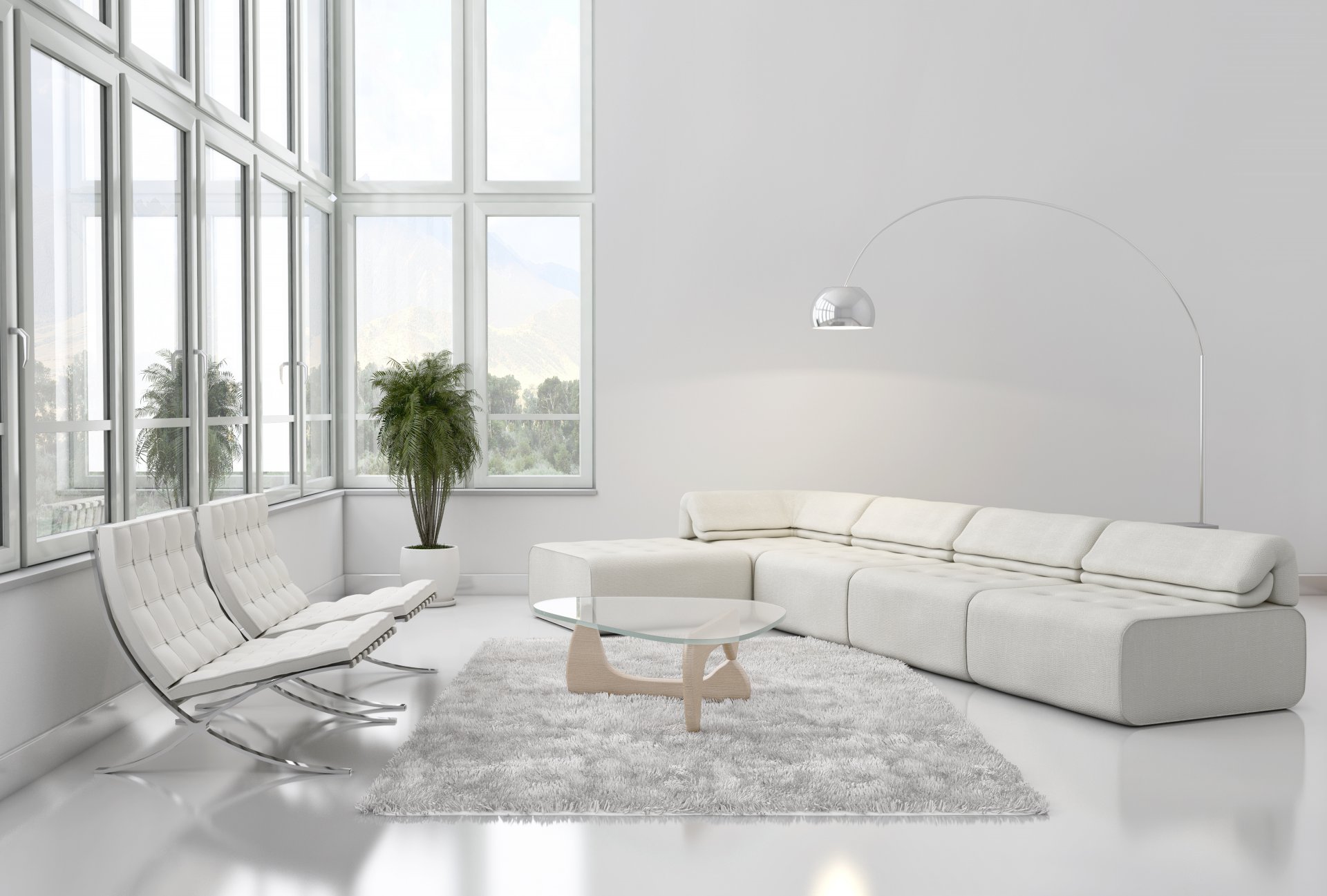 sofa stół okna rośliny światło