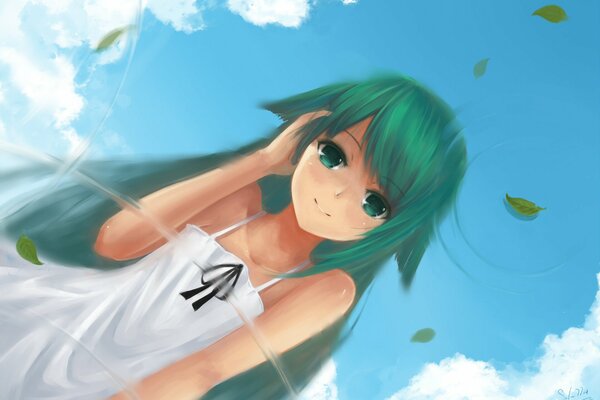 Odbicie cute anime dziewczyna w wodzie