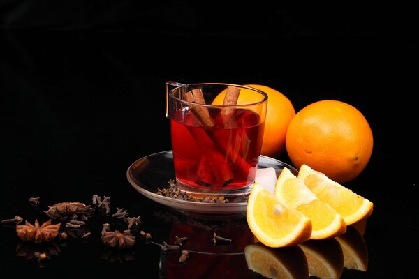 Чай с корицей, апельсином и сахаром