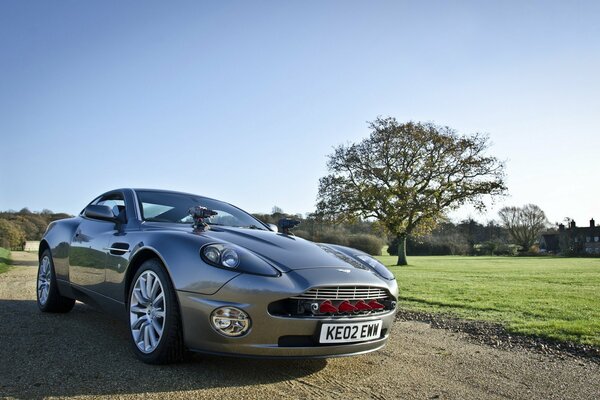 Aston martin летним днём на дороге