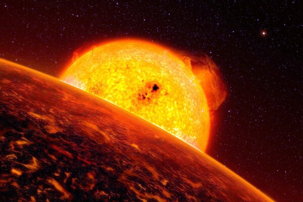 Огненная планета в космическом пространстве