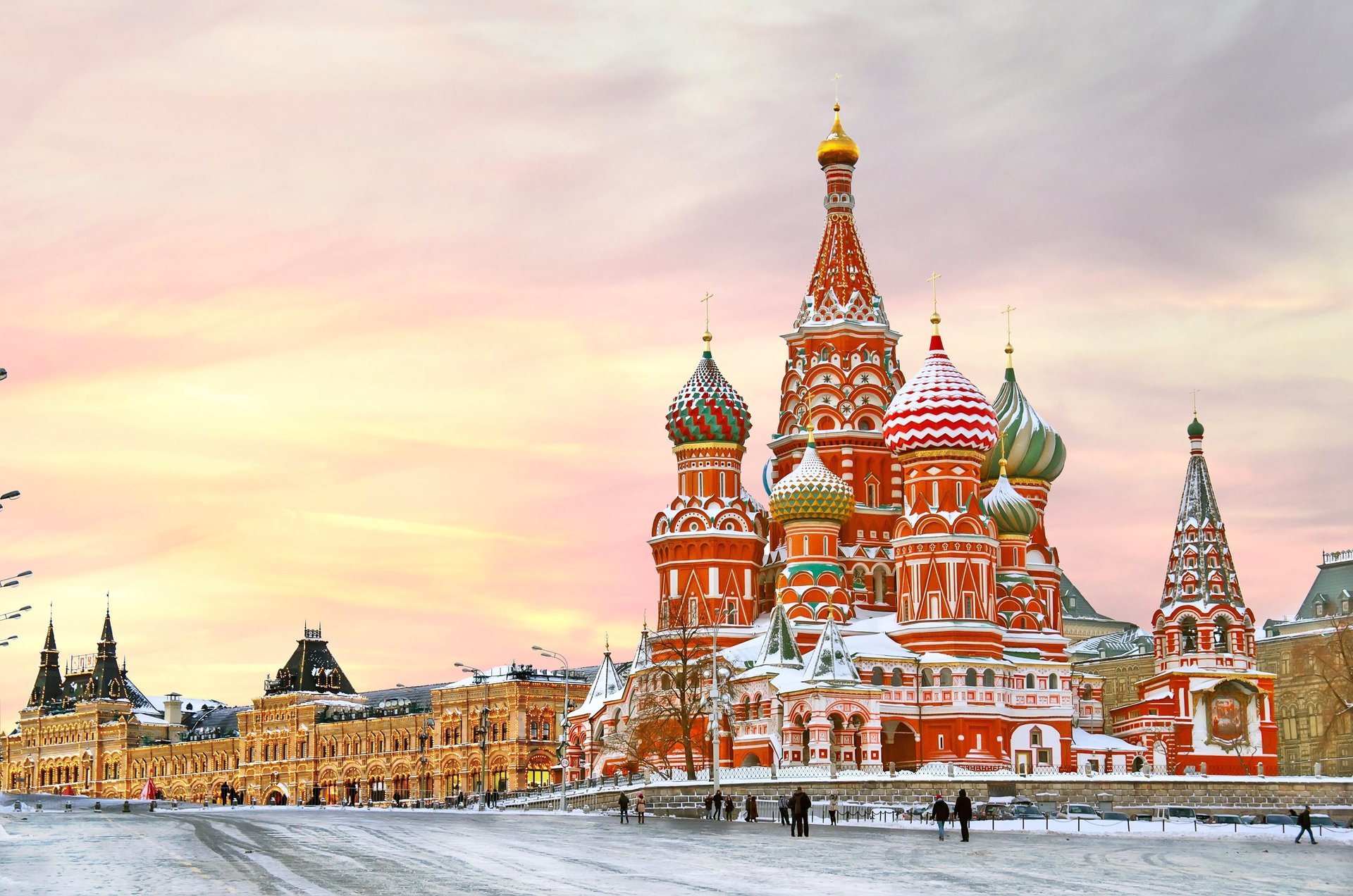 moskwa rosja kreml miasto katedra wasyla błogosławionego plac zima śnieg